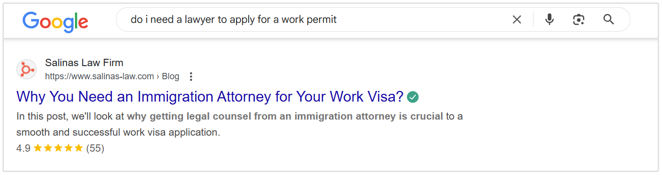 Google SERP results